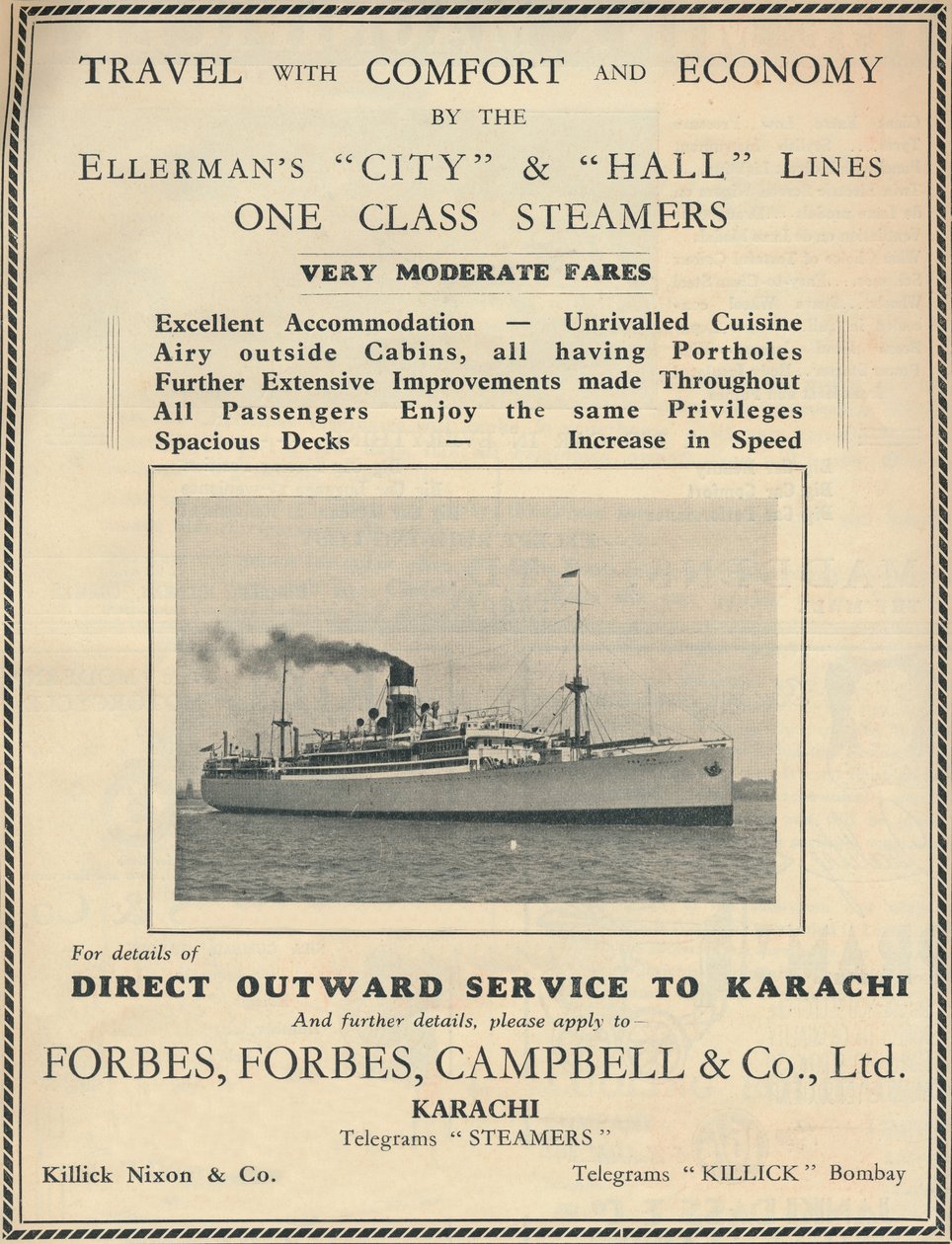 Ellermans轮船的广告，1936年。 作者 不明