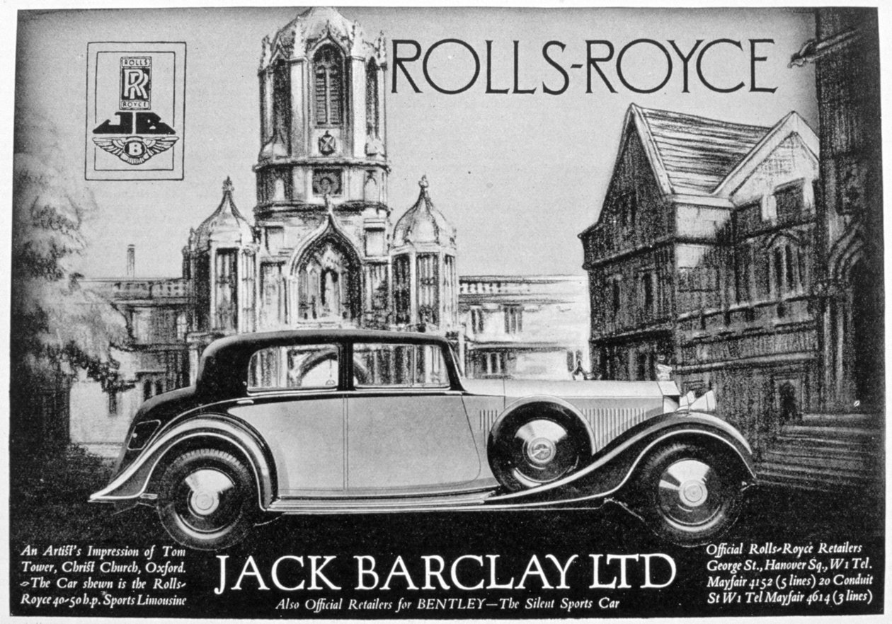 劳斯莱斯和本特利经销商Jack Barclay Ltd的广告，1935年 作者 不明