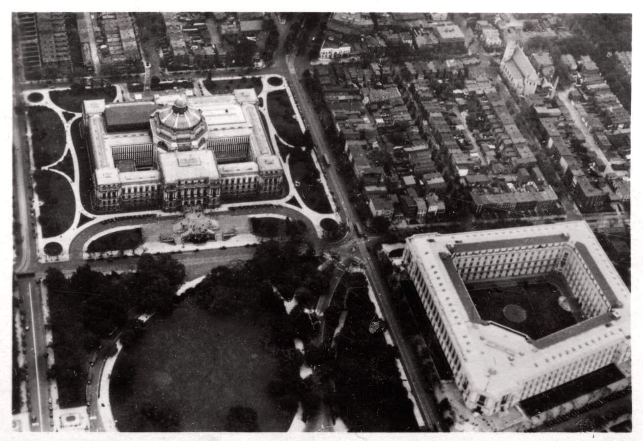 齐柏林飞艇上美国华盛顿特区国会图书馆的鸟瞰图，1928年，1933年 作者 不明