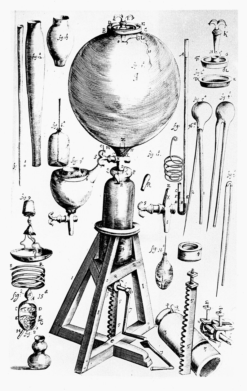 罗伯特·胡克（Robert Hooke）为罗伯特·博伊尔（Robert Boyle）建造的气泵，1660年 作者 不明