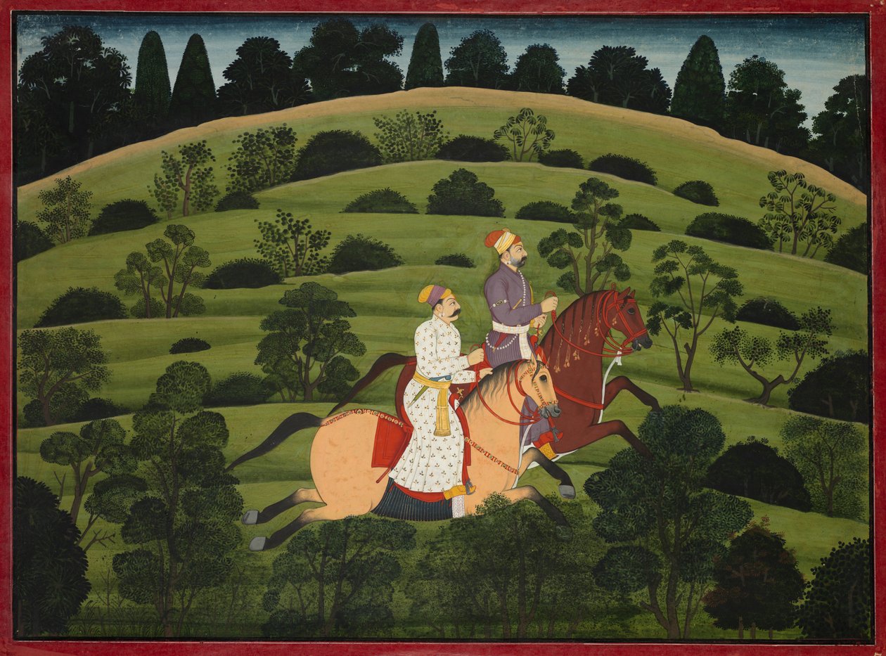 阿库拉（Akrura）骑向特瓦卡（Dwarka），大型Basohli Bhagavata Purana的页面，c。 1760-1765。 作者 不明