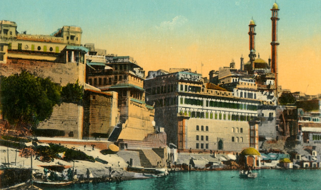 Alamgir Mosque and Ghat，贝纳雷斯，c1910。 作者 不明