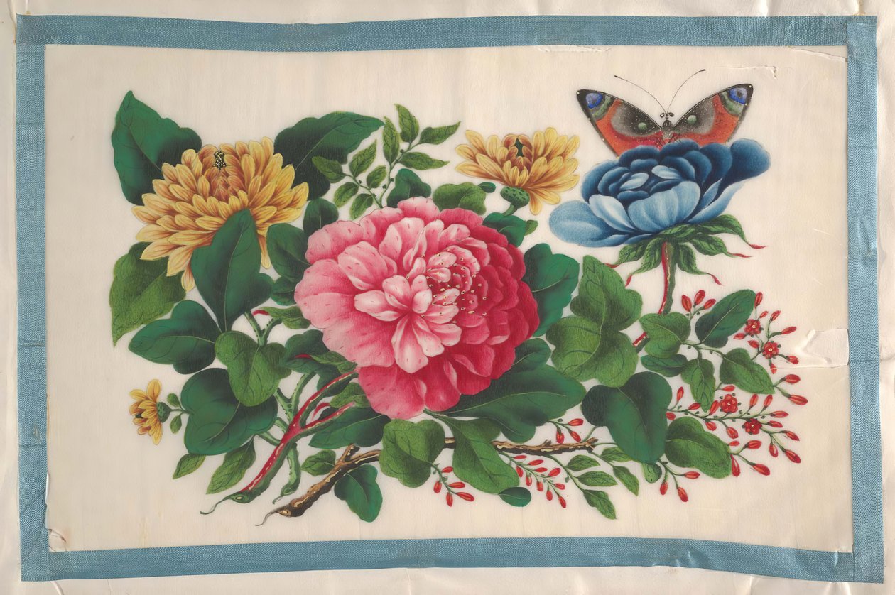 含有12幅花卉画的画册，19世纪。 作者 不明