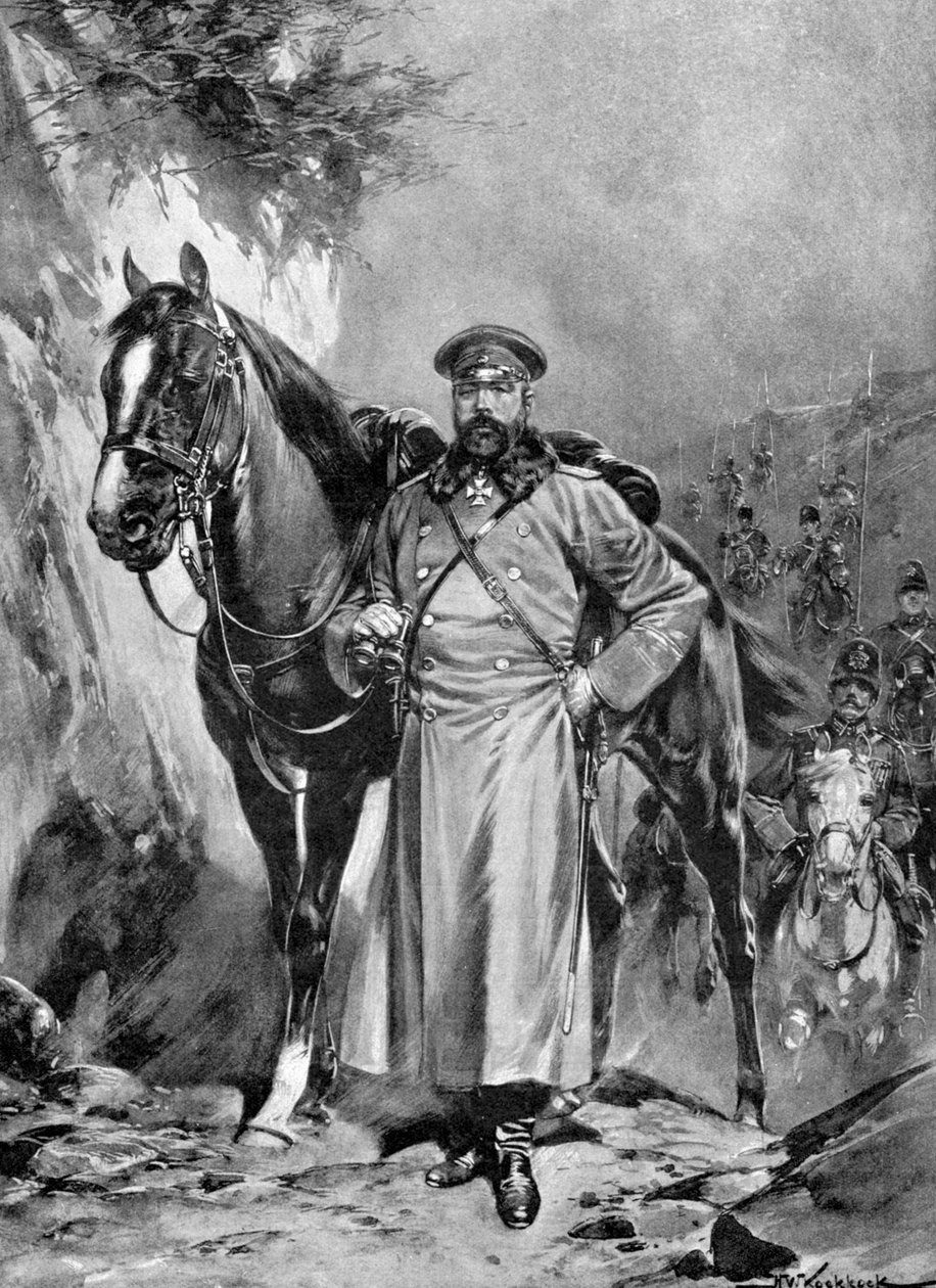 阿列克谢·尼古拉耶维奇·库罗帕特金（Alexei Nikolaievich Kuropatkin）和他的马，日俄战争，1904-5年 作者 不明