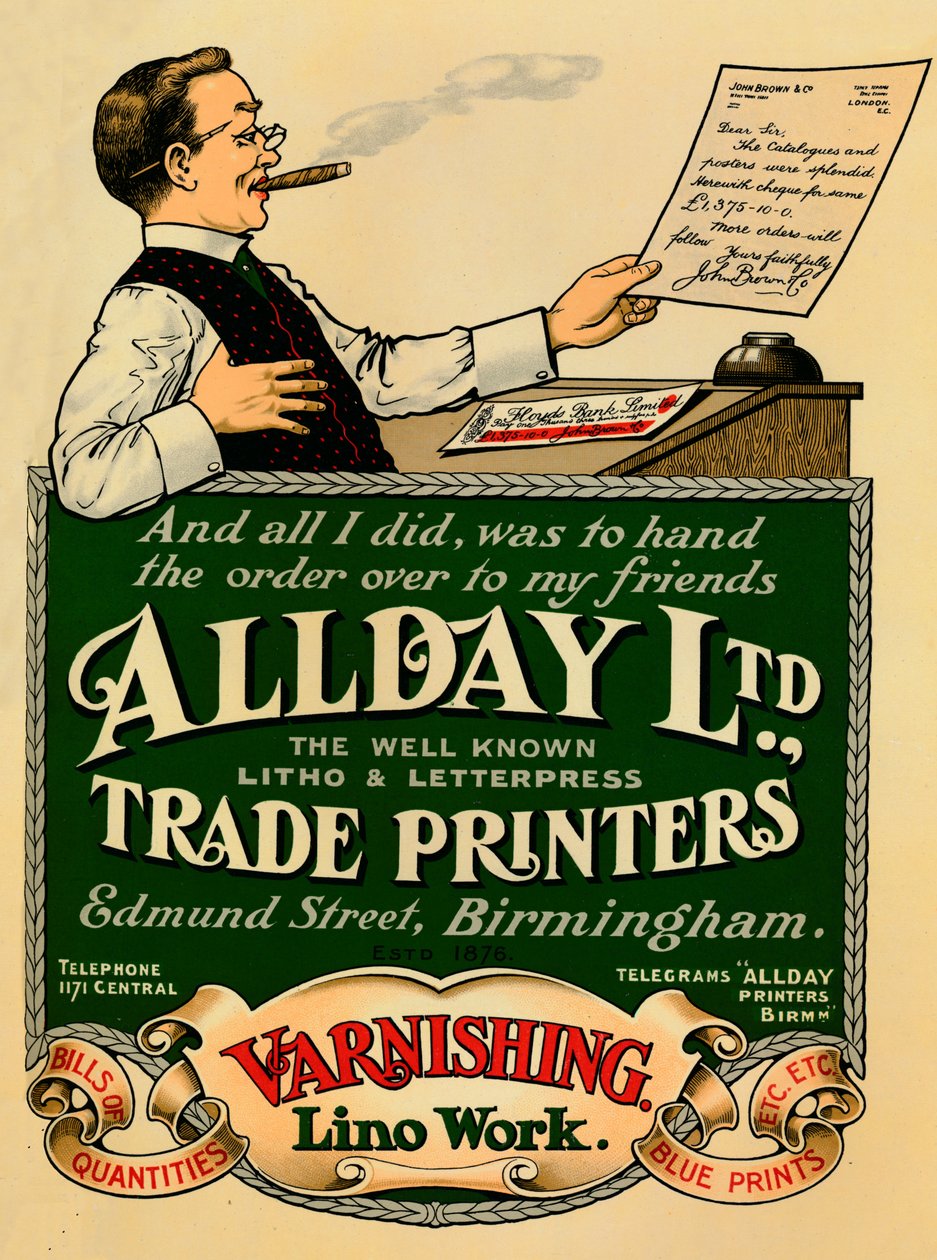 Allday Ltd.，Trade Printers广告，1910年 作者 不明