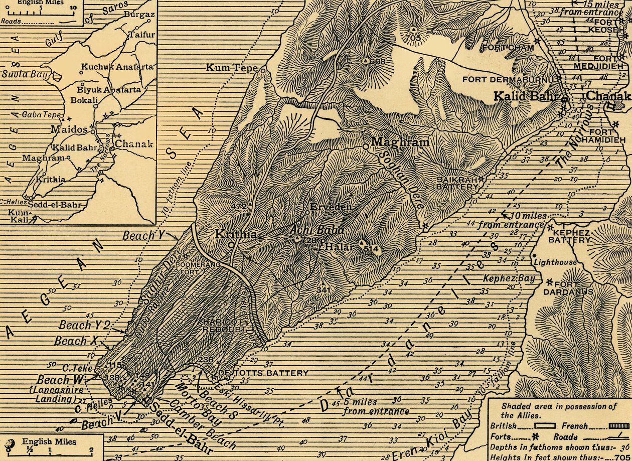 1915年7月，第一次世界大战，c1920年，土耳其加里波利半岛上的盟军阵地。 作者 不明