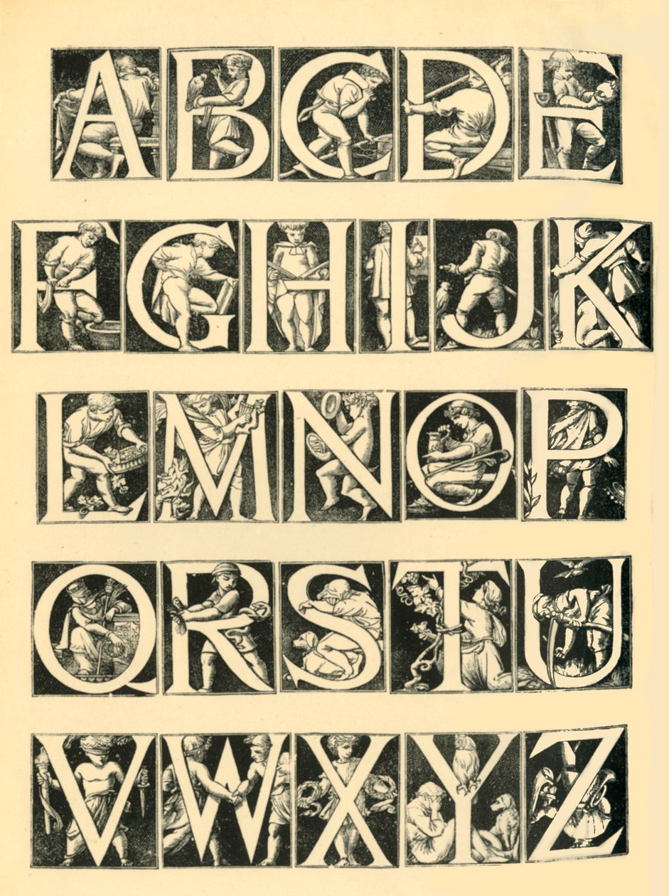 瓷砖的字母设计，1864年，1881年。 作者 不明