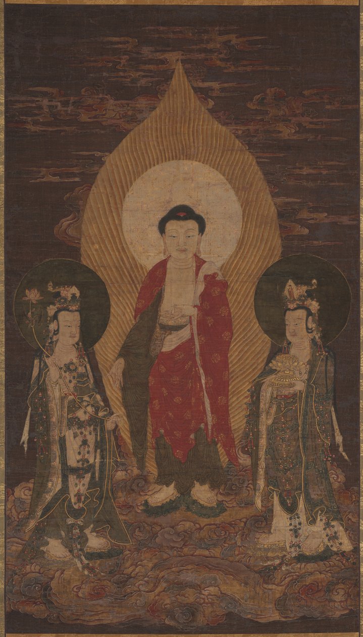 阿弥陀佛（Amitabha Triad），可能是1400年代。 作者 不明