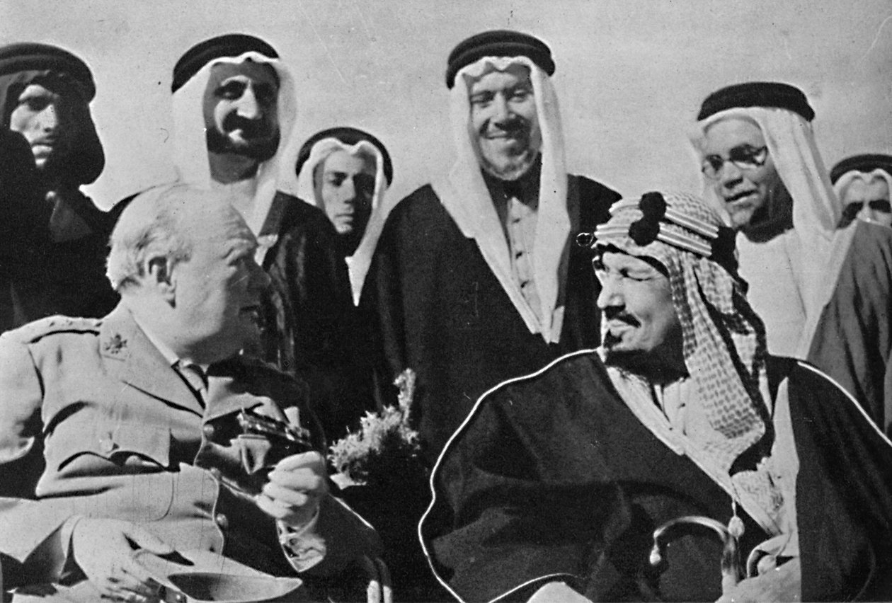 在其他中东统治者中，沙特阿拉伯的伊本·沙特国王（Ibn Saud），1945年 作者 不明
