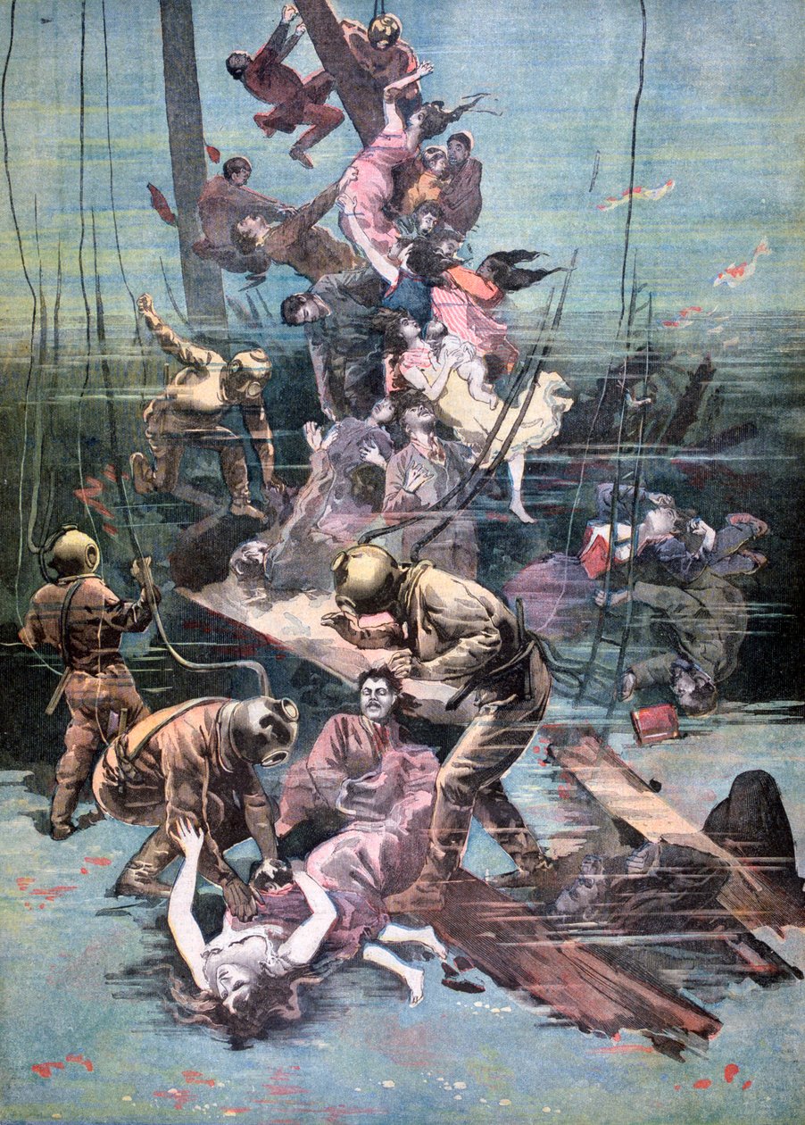 桑坦德事故，潜水员寻找受害者的尸体，1893年 作者 不明