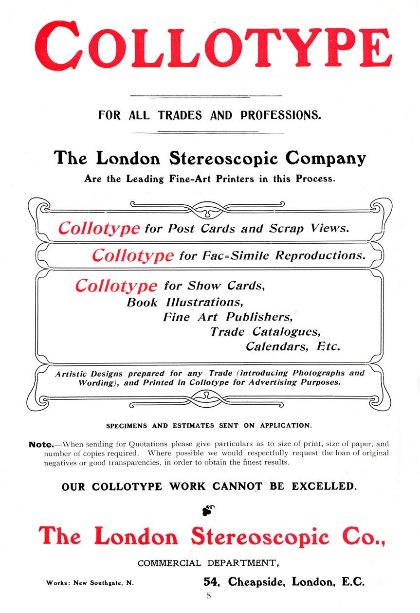 1903年伦敦立体视觉公司提供的Collotype工艺广告 作者 不明