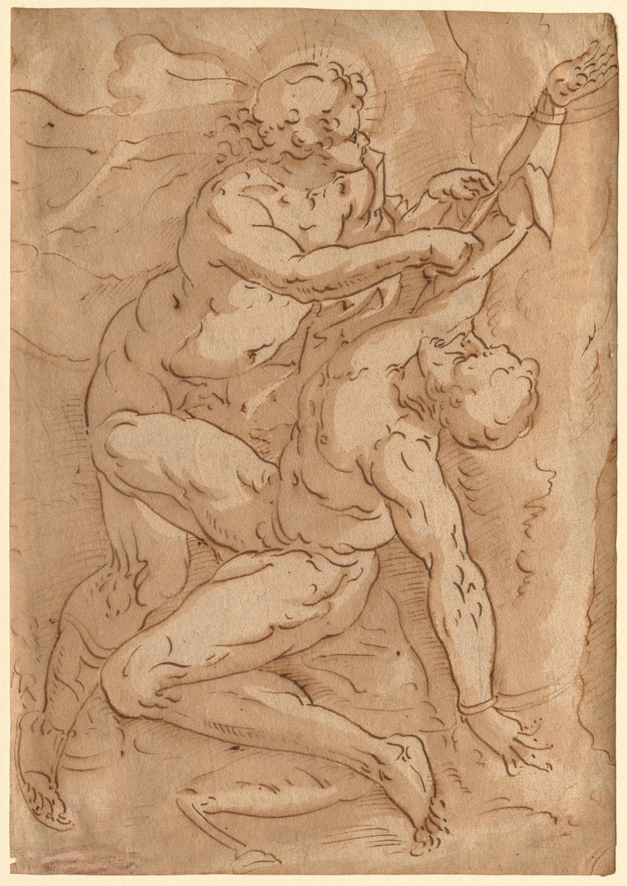 阿波罗（Apollo Flaying Marsyas）抄写了两个母子素描，十六世纪。 作者 不明