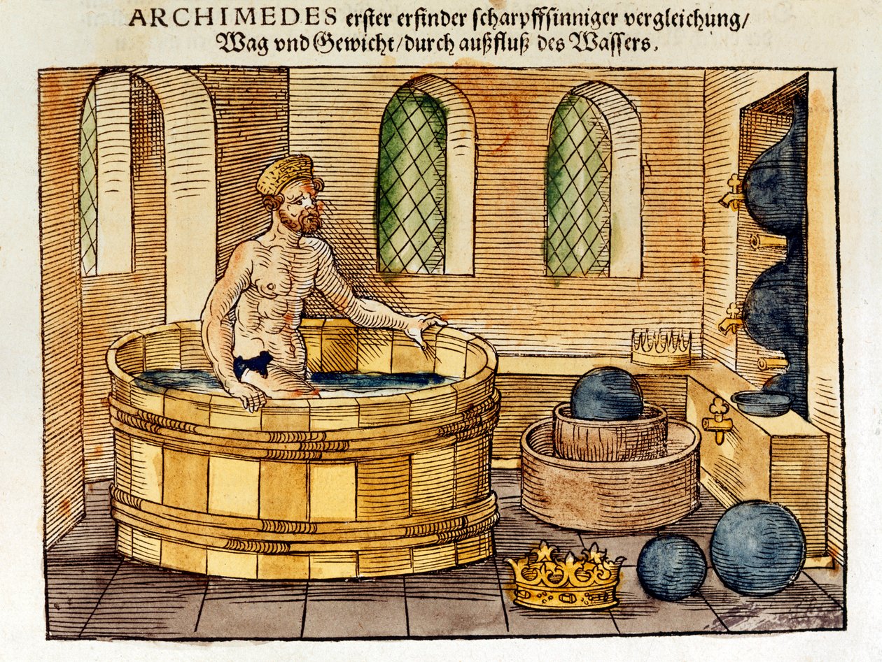 阿基米德在他的浴中，1547年 作者 不明