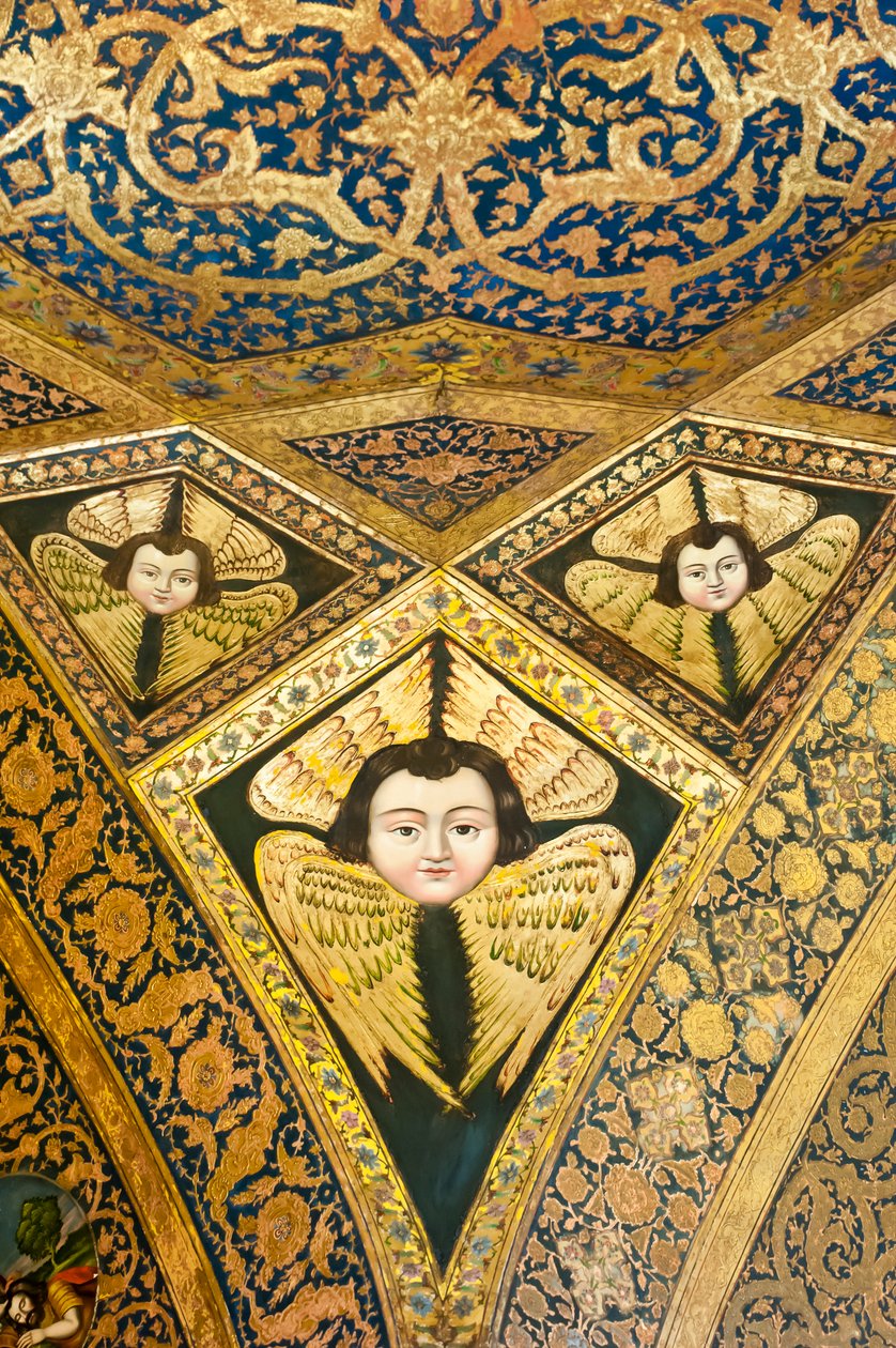 亚美尼亚使徒教堂; 天花板绘画; 有翅膀的脸; 基路伯和塞拉芬; Vank大教堂; Jolfa或新Julfa; 伊斯法罕; 伊朗; 亚洲 作者 不明