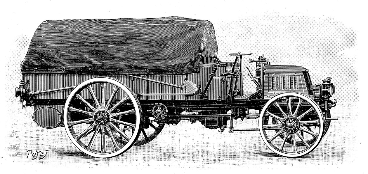 戴姆勒的军用卡车，配备4缸12 hp发动机，1904年 作者 不明