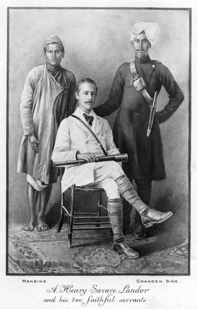 阿诺德·亨利·萨维奇·兰多（1865-1924）和他两个忠实的仆人，1898年 作者 不明