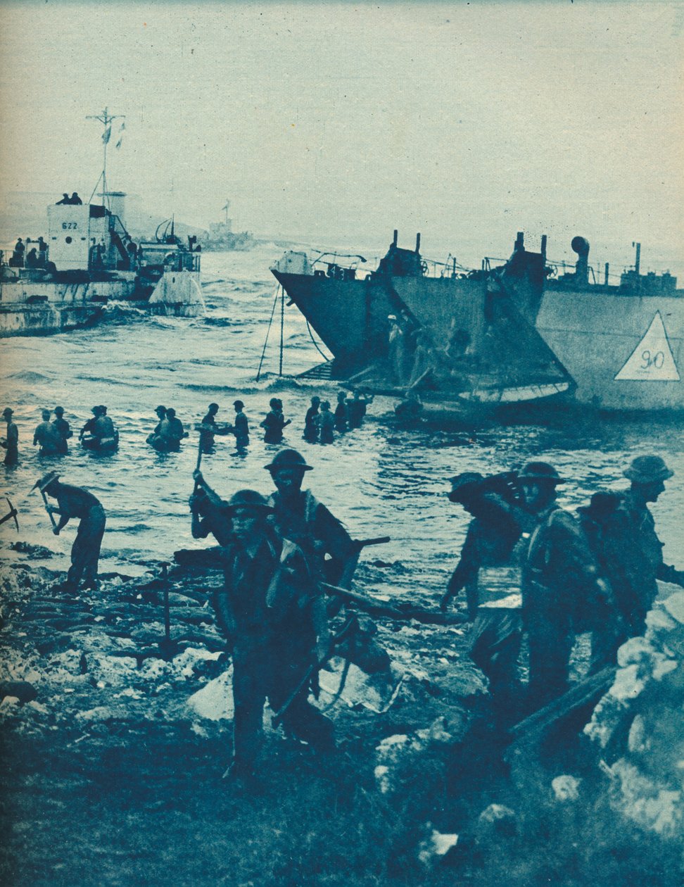 入侵日那天太阳升起：用镐和铲子清理道路，1943-44年 作者 不明