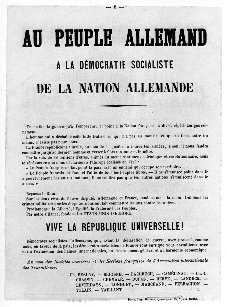 致德国人民，摘自1871年5月巴黎公社的法国政治海报 作者 不明