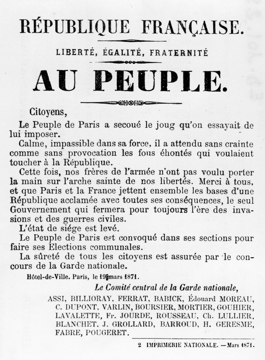 Au Peuple，摘自1871年5月巴黎公社的法国政治海报 作者 不明