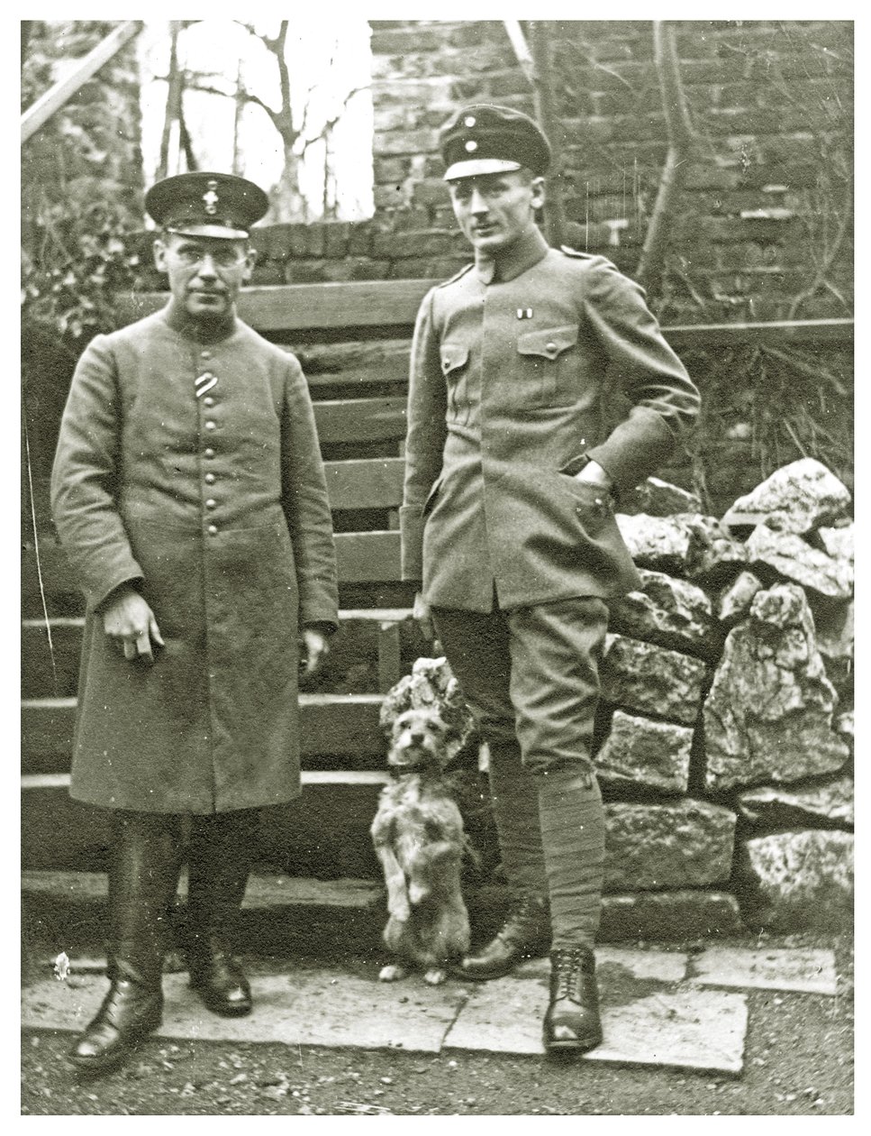 奥地利或意大利士兵与一只狗，1918年2月(照片) 作者 不明