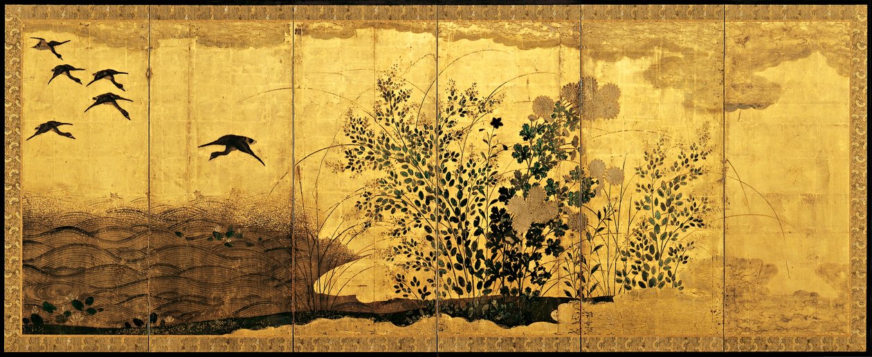 与野生鹅的秋天风景，c。 1650 作者 不明