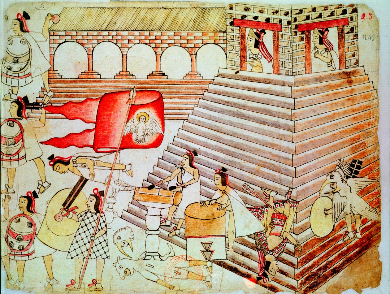 1519-1521年，保卫特诺奇蒂特兰神庙、对抗征服者的阿兹特克战士。 作者 不明