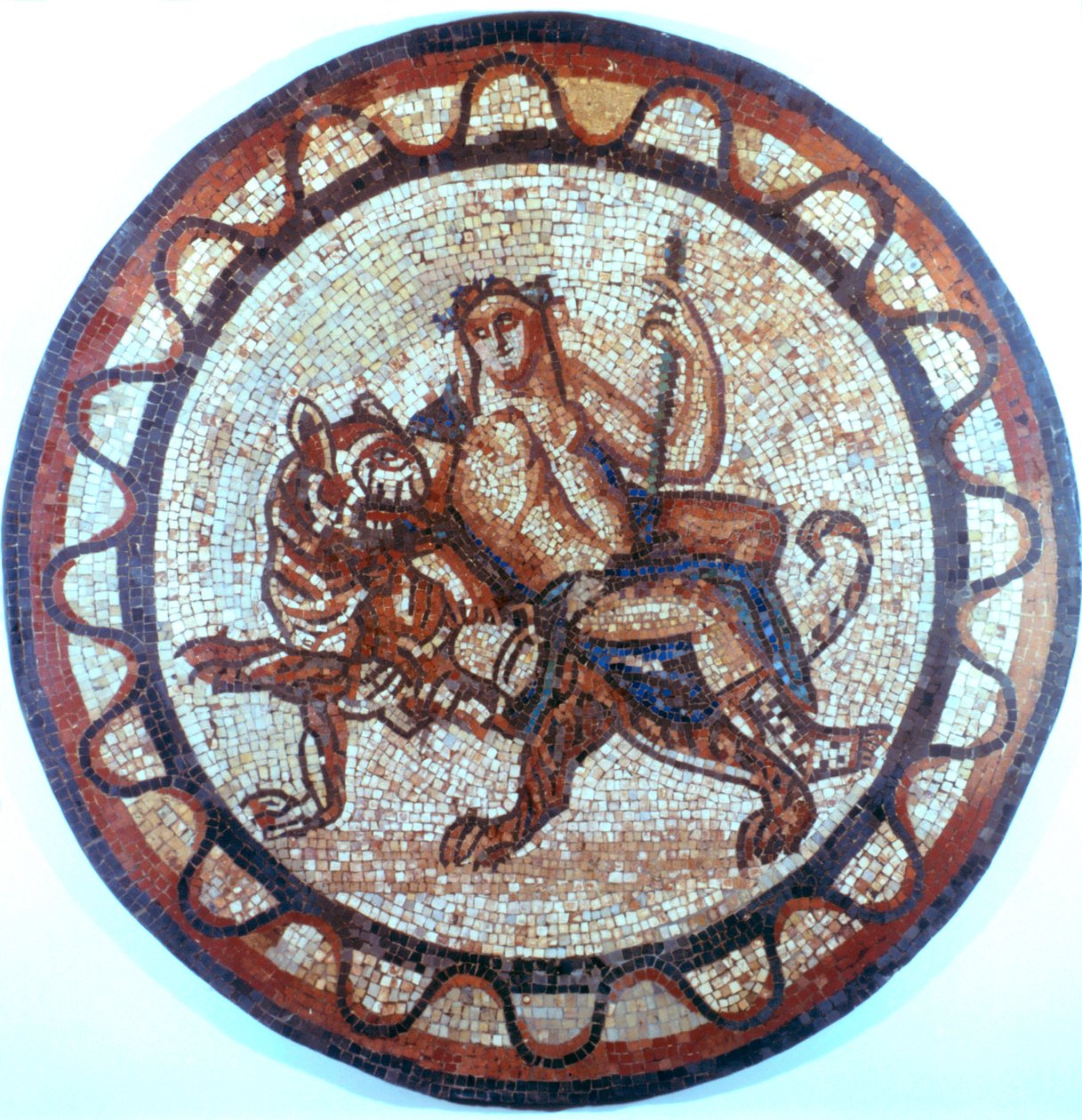 酒神，古代罗马的酒神巴克斯（Bacchus），骑在老虎上，罗马马赛克，1世纪或2世纪 作者 不明