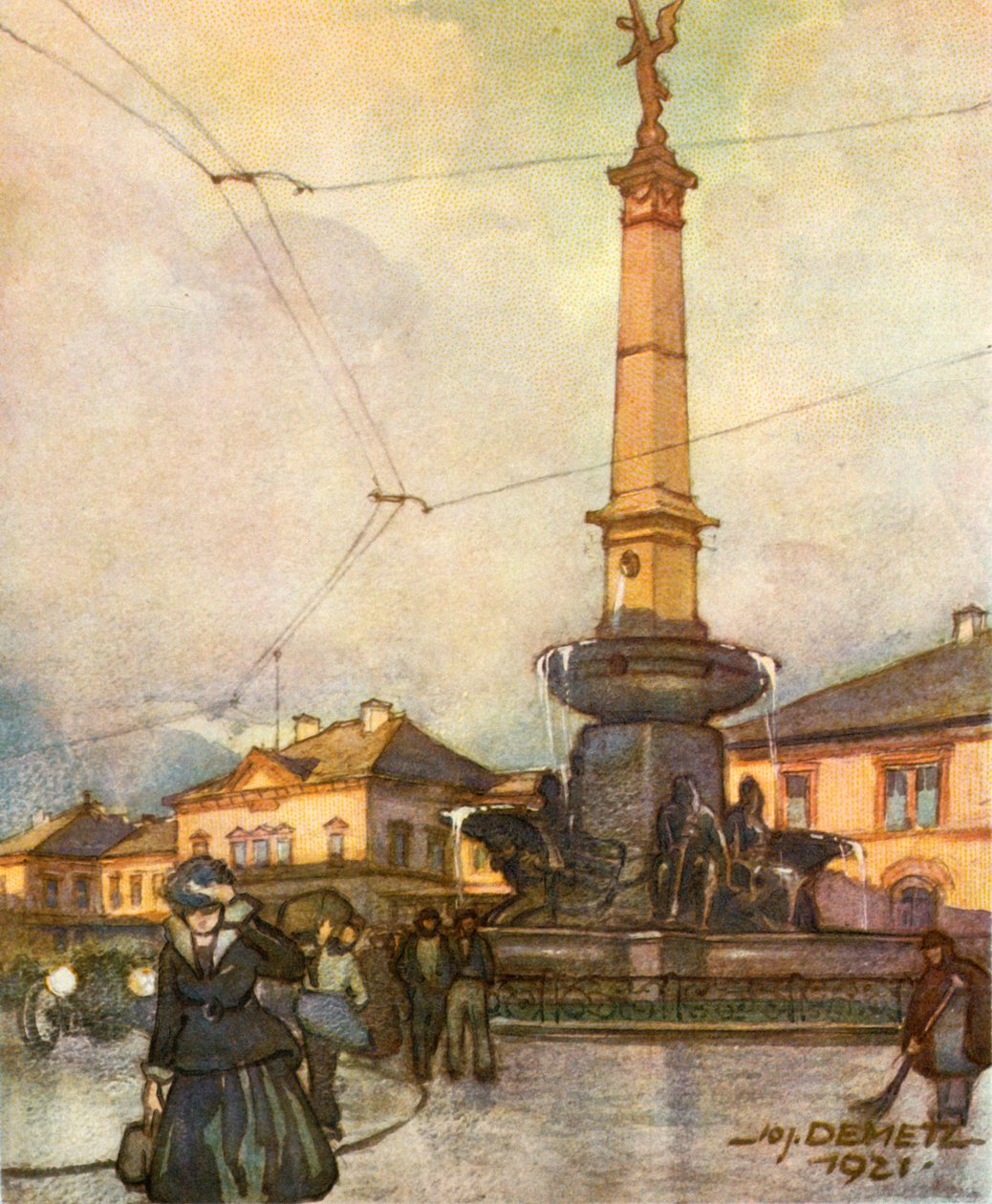 与联合喷泉的火车站，与统一喷泉的火车站，c1929。 作者 不明