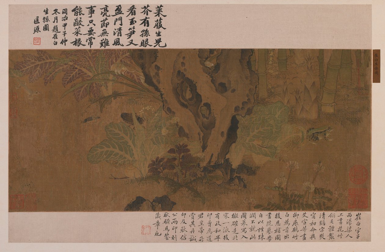 竹子、青蛙和昆虫，明朝，1368-1644。 作者 不明