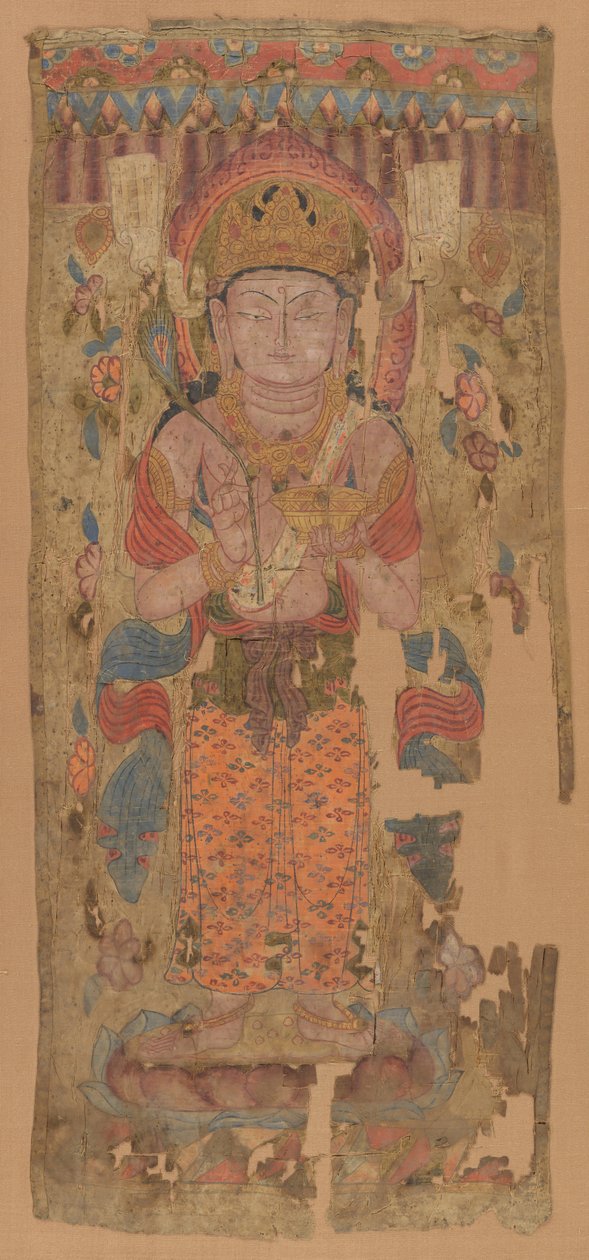 带菩萨的旗帜，可能是Mahamayuri，9-10世纪。 作者 不明