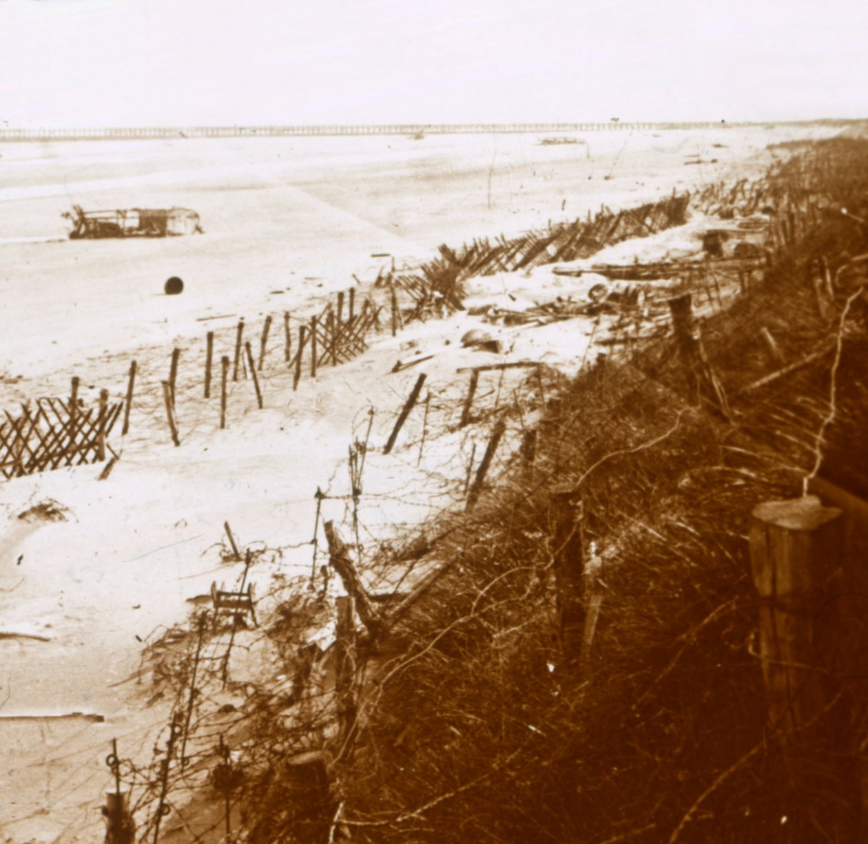 海滩上的带刺铁丝网，比利时法兰德斯，Nieuwpoort-Bad，c1914-c1918 作者 不明