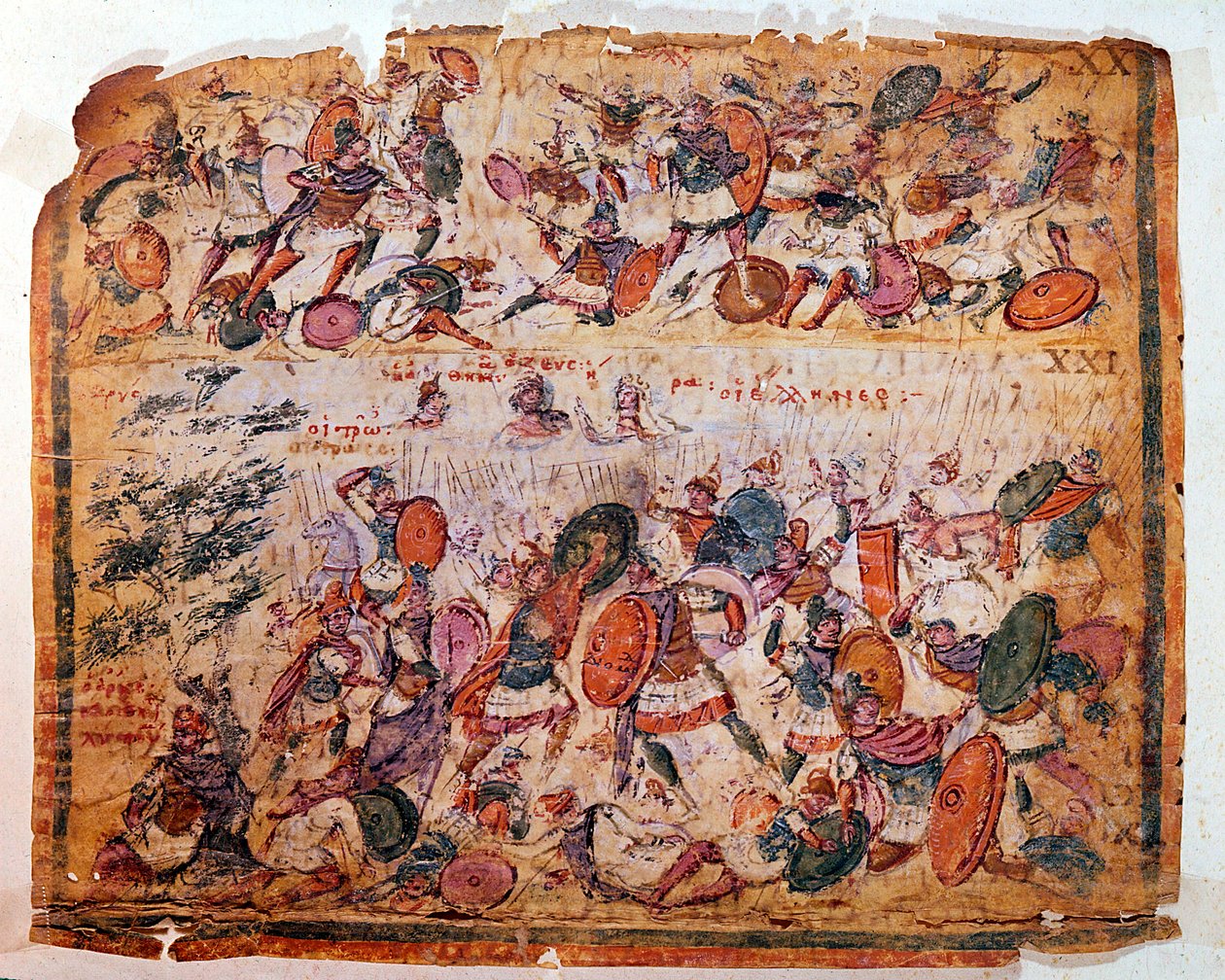 公元前300年荷马·伊利亚德（Homers Iliad）的战斗场面 作者 不明