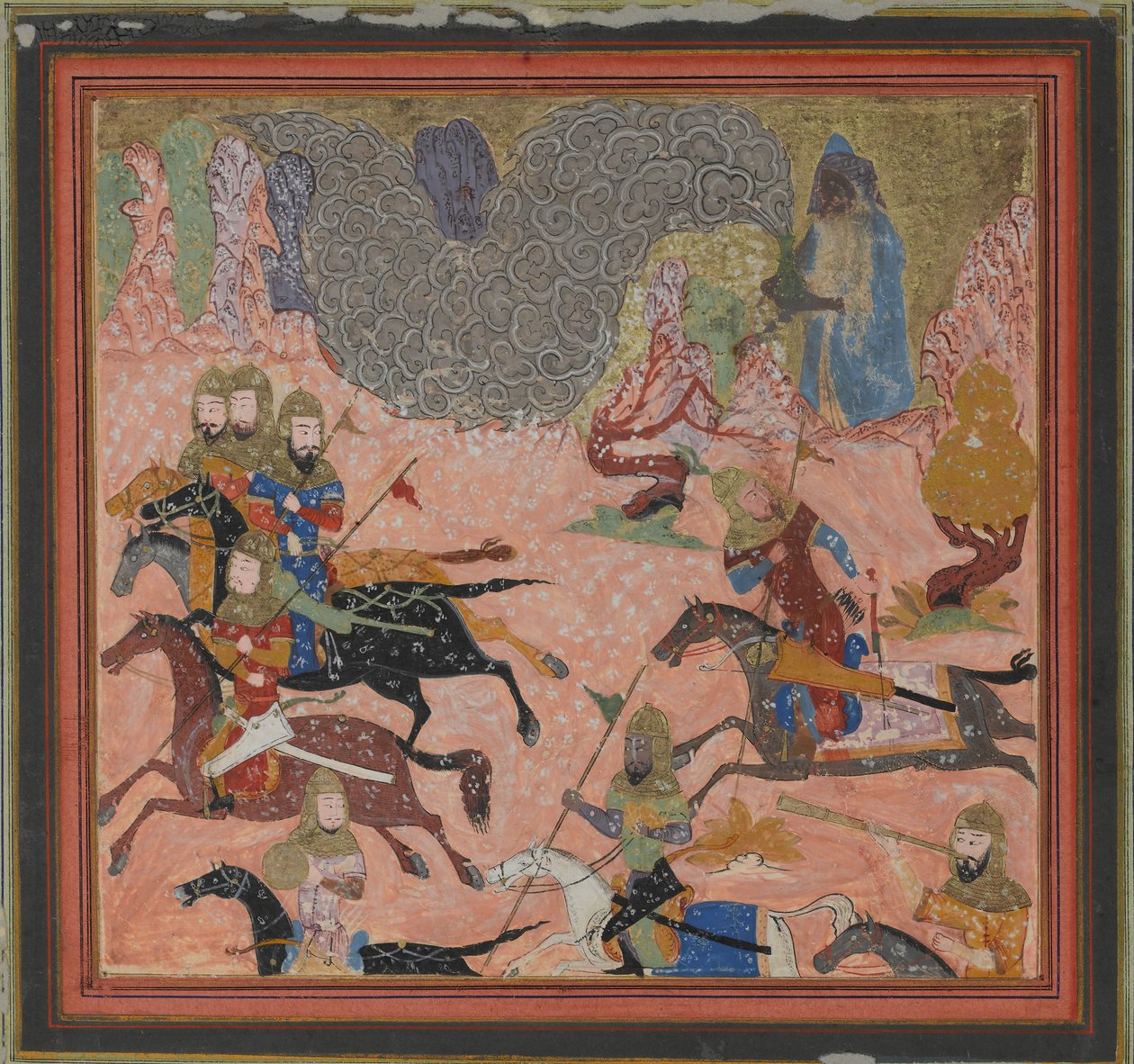 魔术师巴祖尔，掀起了黑暗和风暴，对开本来自于Shahnama...，约1430-40。 作者 不明