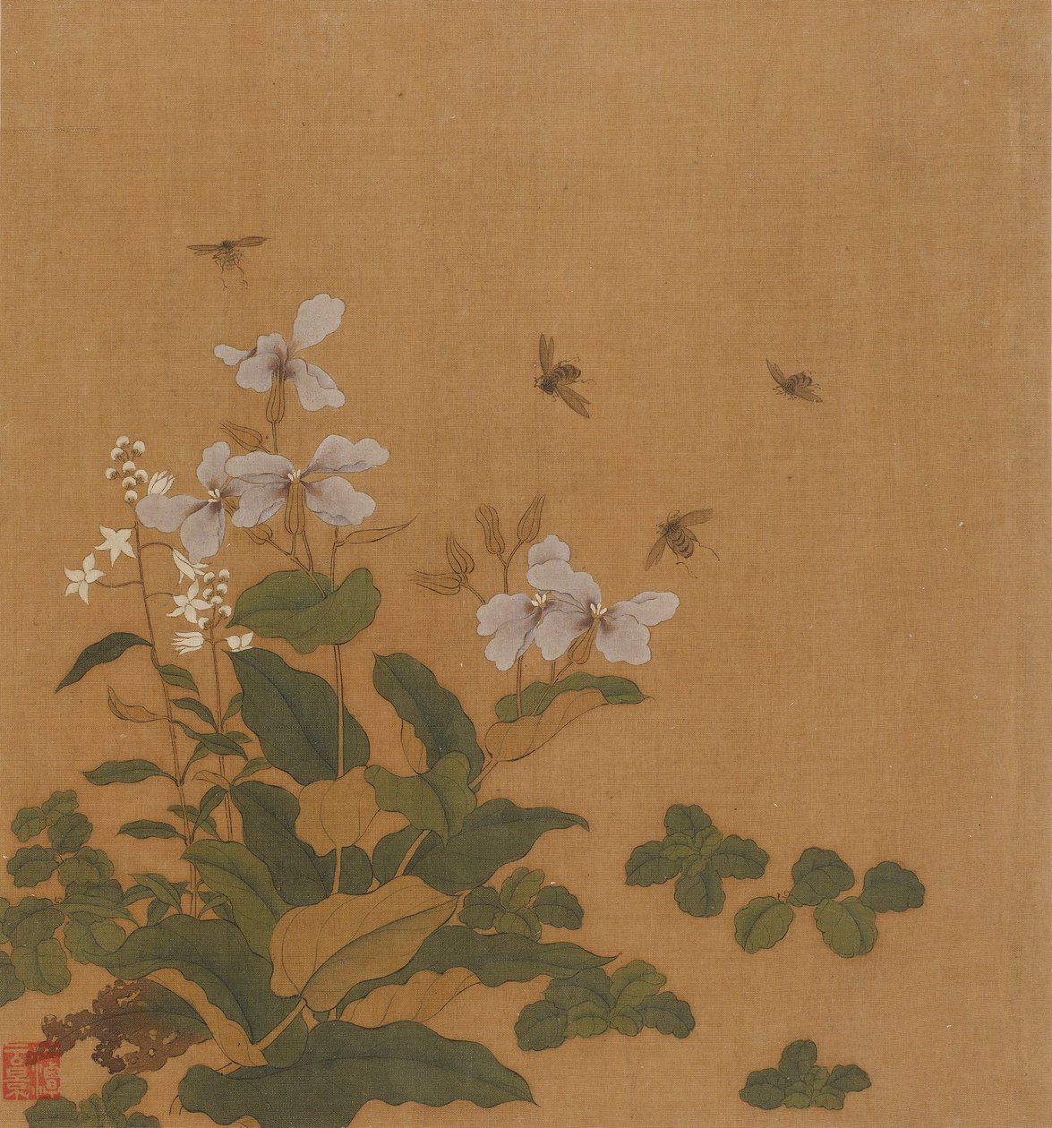 蜜蜂在花丛中盘旋，清代，18世纪。 作者 不明
