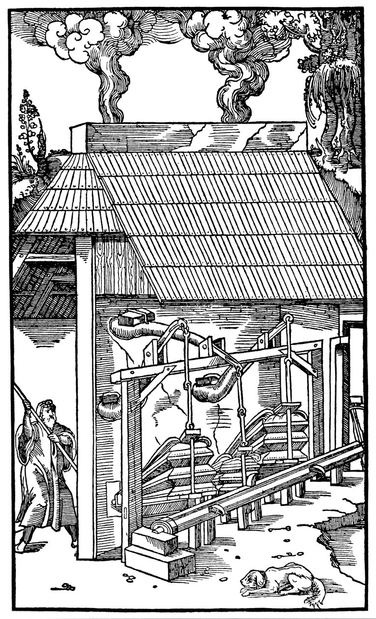 波纹管向冶炼炉供气，1556年 作者 不明