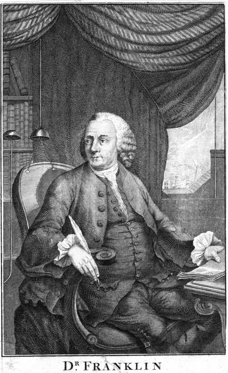 本杰明·富兰克林（Benjamin Franklin），美国科学家，发明家和政治家，十八世纪末 作者 不明
