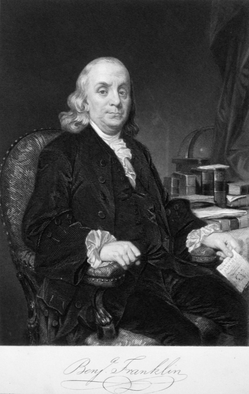 本杰明·富兰克林（Benjamin Franklin），美国科学家，发明家和政治家，十八世纪末 作者 不明