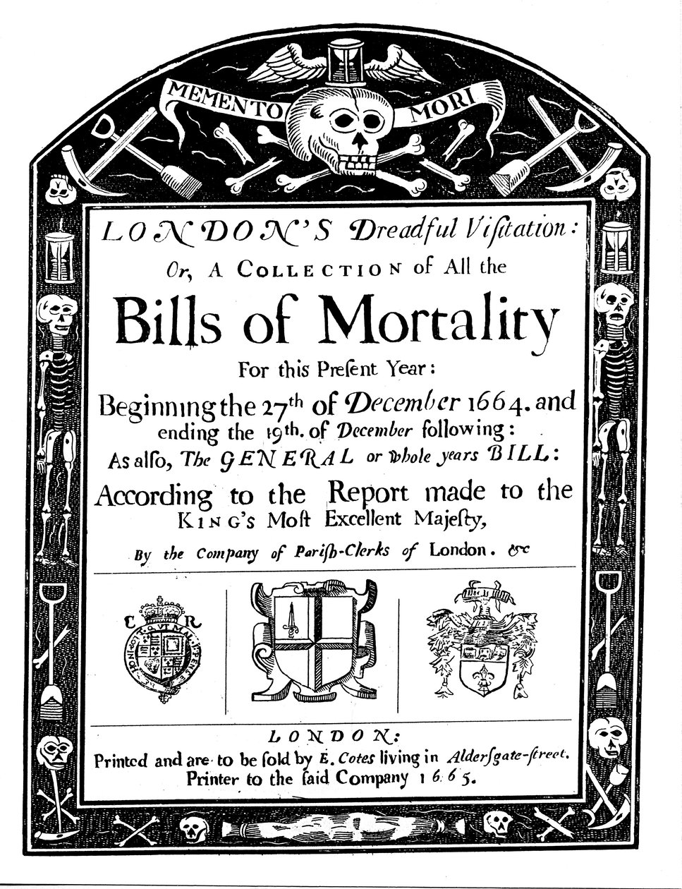 伦敦的死亡法案，涵盖大瘟疫时期的一部分，1664-1665年 作者 不明
