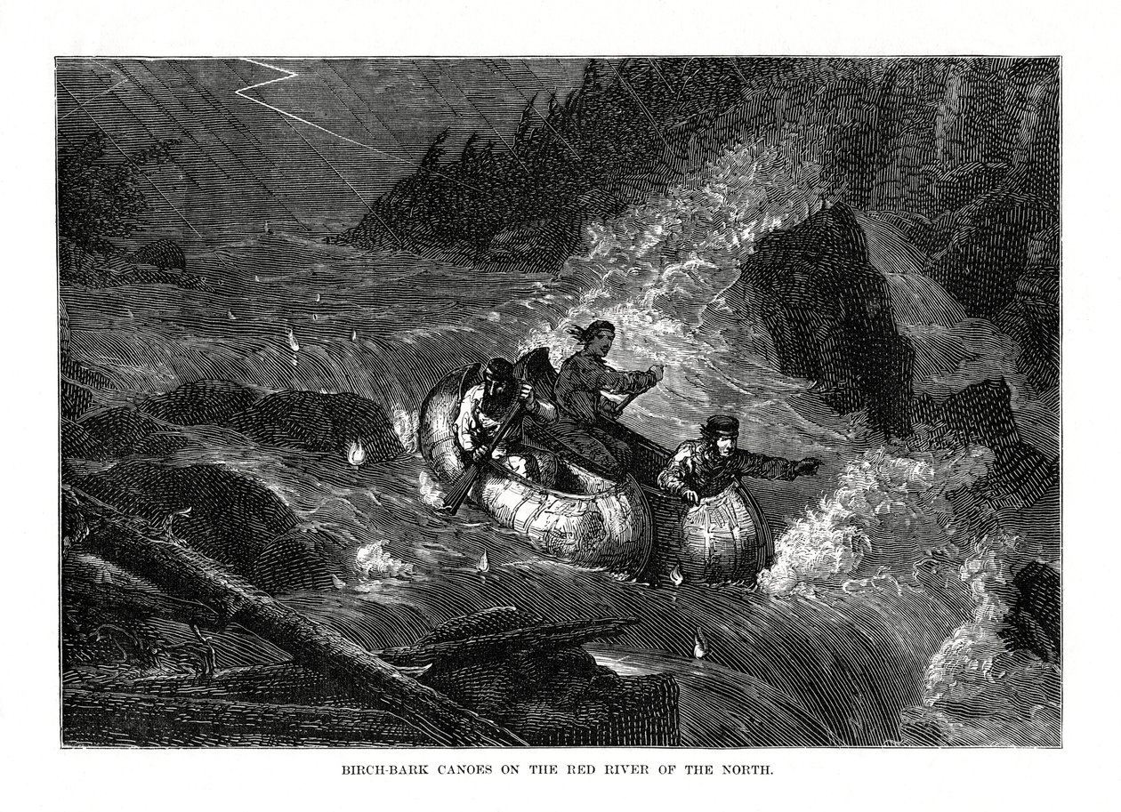 美国北部红河上的白桦树皮独木舟，1877年 作者 不明