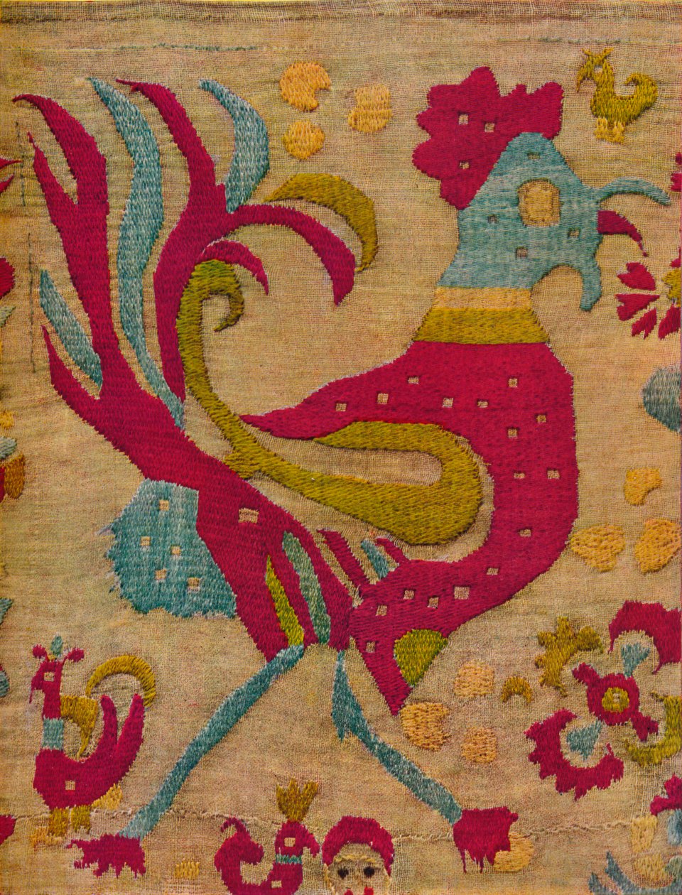 爱奥尼亚群岛绣花化身的鸟图案公鸡，c1640 作者 不明