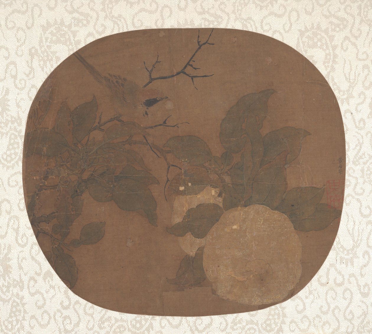 山茶花枝上的鸟，约1000年。 作者 不明
