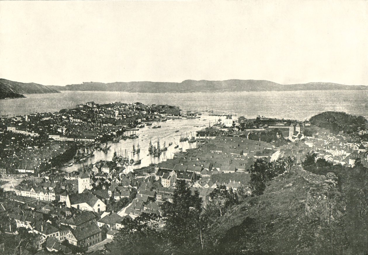 港口的鸟瞰图，卑尔根，挪威，1895年。 作者 不明