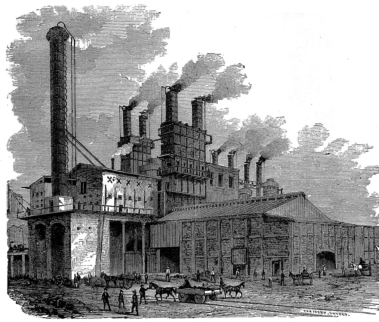 1873年，美国宾夕法尼亚州凤凰城凤凰铁桥工厂的高炉 作者 不明