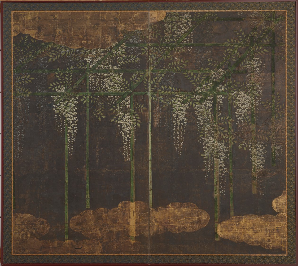 竹架上盛开的紫藤花，桃山时期，16-17世纪。 作者 不明