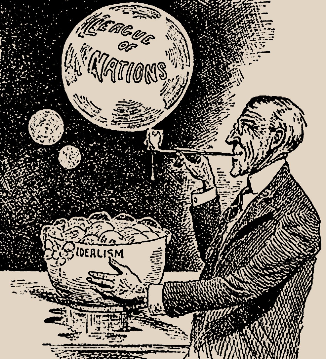 吹泡泡。伍德罗·威尔逊（Woodrow Wilson）和国际联盟，1919年。 作者 不明