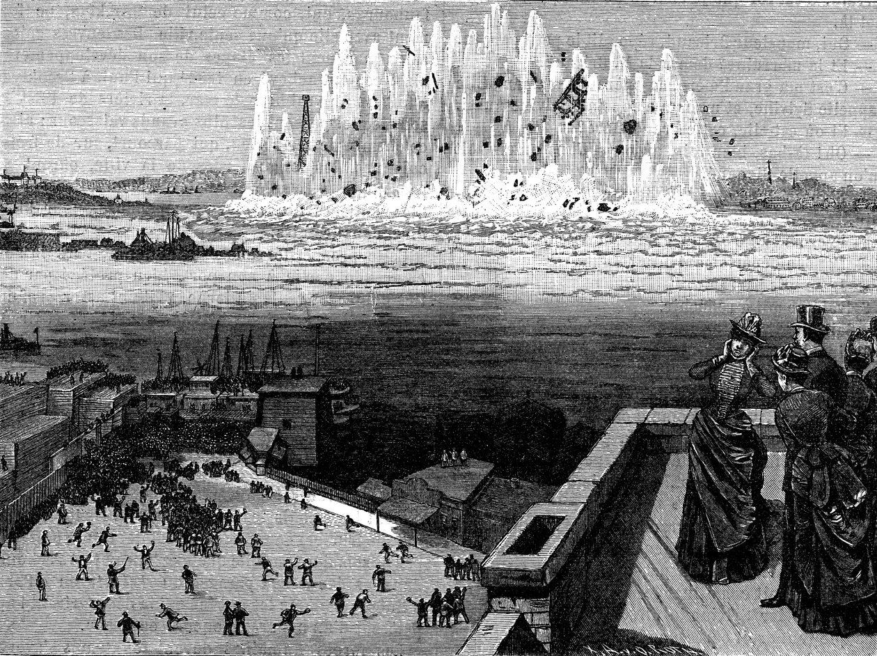Blowing up Flood Rock，1885年，1886年。 作者 不明