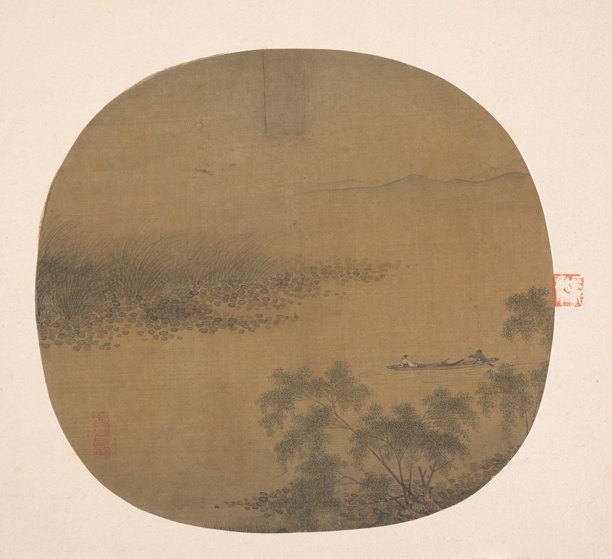 在柳树岸边划船，13世纪。 作者 不明