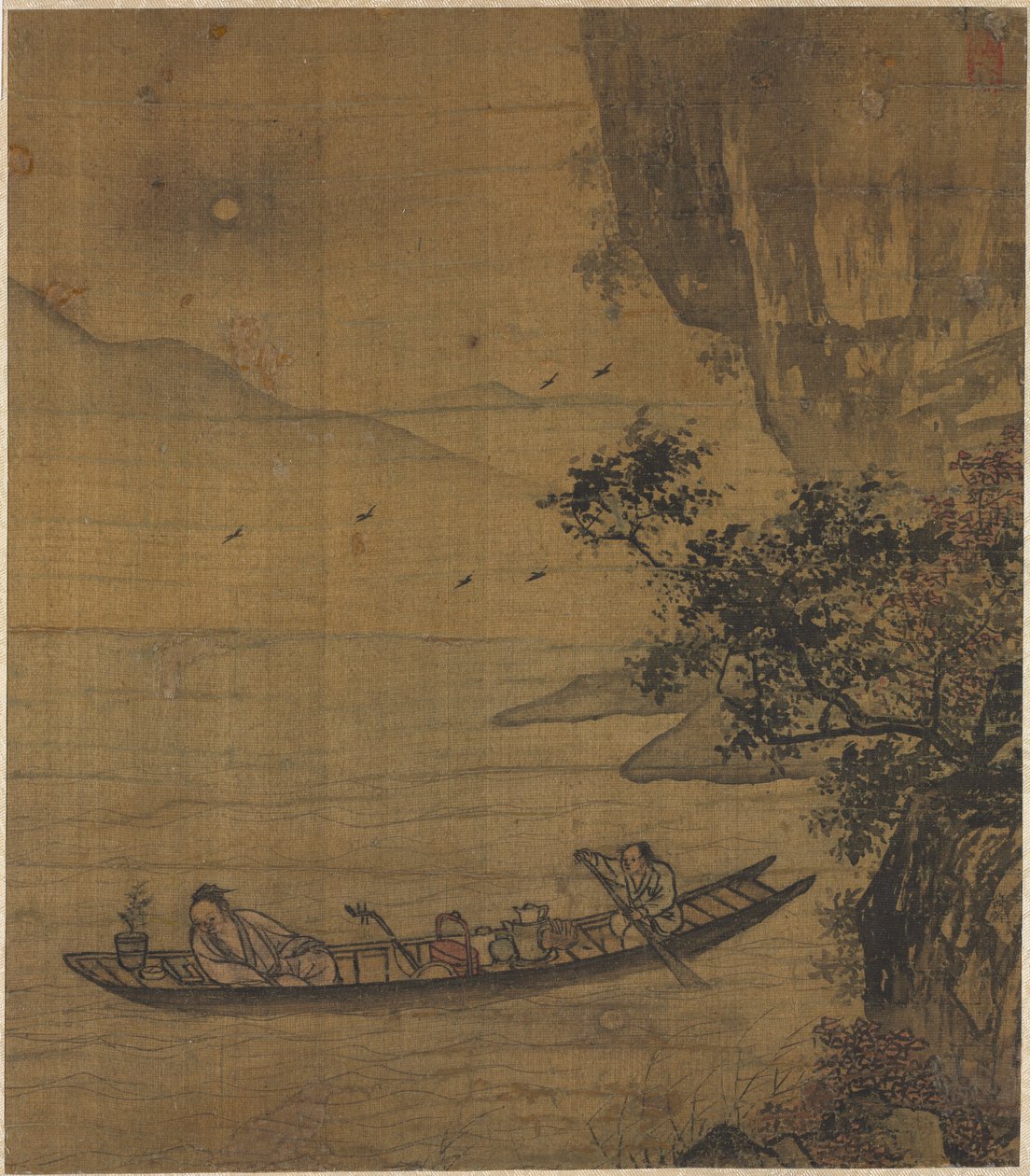1600年代在月光下划船。 作者 不明