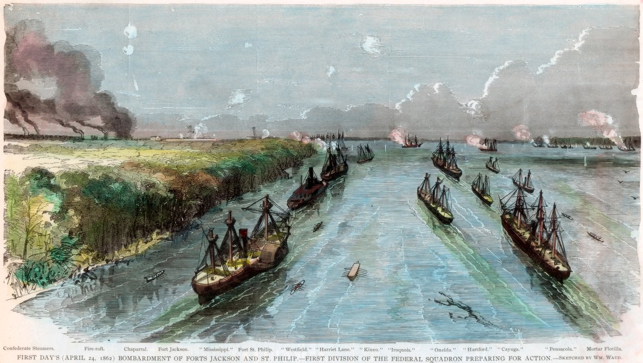 美国内战，路易斯安那州，杰克逊堡和圣菲利普斯的轰炸，1862年4月 作者 不明