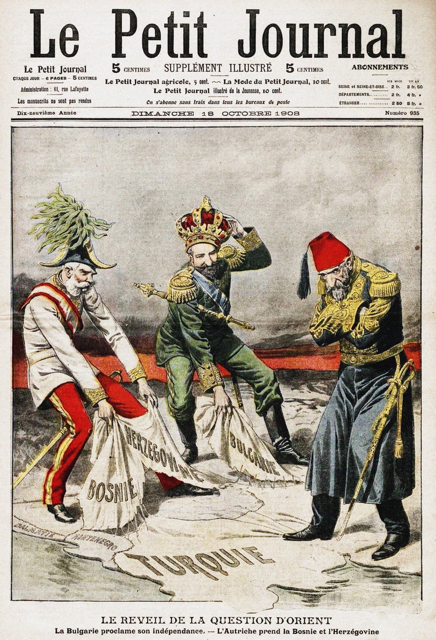 波斯尼亚危机。 1908年10月18日，法国期刊《小期刊》的封面 作者 不明